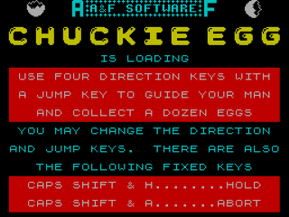 Chuckie Egg title screen for ZX Spectrum